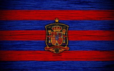 4k, Espanjan jalkapallomaajoukkue, logo, UEFA, Euroopassa, jalkapallo, puinen rakenne, Espanja, Euroopan kansallisten jalkapallo joukkueet, Espanjan Jalkapalloliitto
