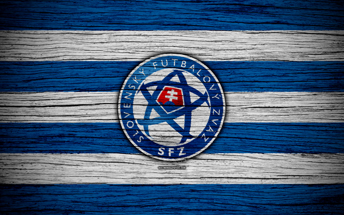 4k, Slovakia national football team, logo, UEFA, Europe, football, wooden texture, soccer, Slovakia, European national football teams, Slovak Football Federation