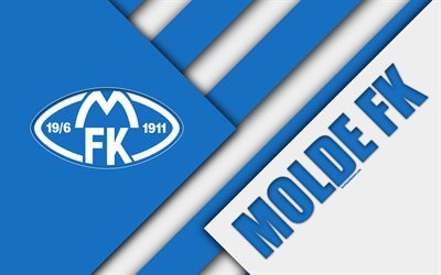 Molde FK, 4k, logo, materiaali suunnittelu, Norja jalkapalloseura, tunnus, sininen valkoinen abstraktio, Eliteserien, Lillestrom, Molde, jalkapallo, geometrinen tausta