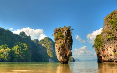 Ko Tapu, 4k, sea, rocks, ocean, summer travel, coast, Thailand, Asia