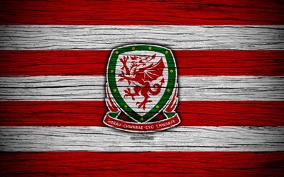 4k, le pays de Galles &#233;quipe nationale de football, le logo de l&#39;UEFA, l&#39;Europe, le football, la texture de bois, le soccer, le pays de Galles, Europ&#233;enne &#233;quipes nationales de football, de la F&#233;d&#233;ration Galloise de Footba