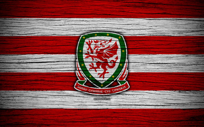 4k, pa&#237;s de Gales equipo de f&#250;tbol nacional, el logotipo, la UEFA, Europa, el f&#250;tbol, la madera, la textura, el pa&#237;s de Gales, Europeo, nacional de los equipos de f&#250;tbol de la Federaci&#243;n de F&#250;tbol de Gales