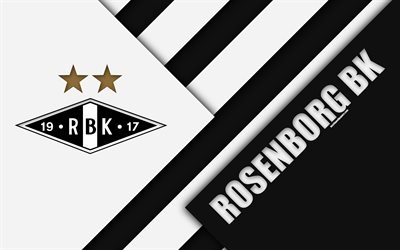 Le Rosenborg BK, 4k, le logo, la conception de mat&#233;riaux, norv&#233;gien, club de football, l&#39;embl&#232;me, le noir et blanc de l&#39;abstraction, de Eliteserien, Trondheim, Norv&#232;ge, de football, de la g&#233;om&#233;trie de fond, de Rosenbo