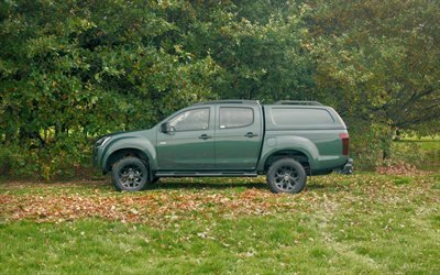 Isuzu D-Max, 2017, green SUV, pick-up, side view, new green D-Max, Japanese cars, Isuzu