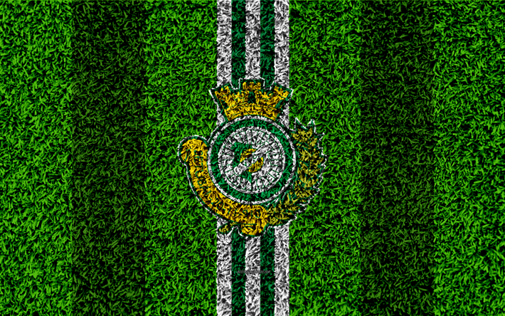 Vit&#243;ria FC Set&#250;bal, 4k, logo, futebol gramado, Portuguesa futebol clube, branco verde linhas, Primeira Liga, Setubal, Portugal, futebol
