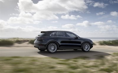 Porsche Cayenne, 2018, 4k, rear view, exterior, luxury sports SUV, new black Cayenne, Porsche