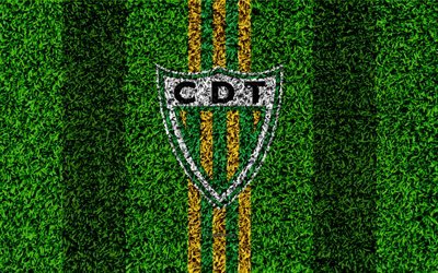 CD Tondela FC, 4k, logo, football lawn, Portuguese football club, green yellow lines, Primeira Liga, Tondela, Portugal, football