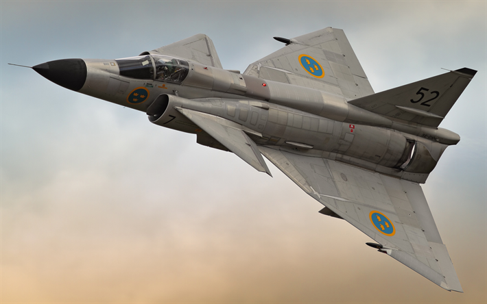 Saab 37 Viggen, svedese fighter, Swedish Air Force, stemma, aerei militari, Svezia
