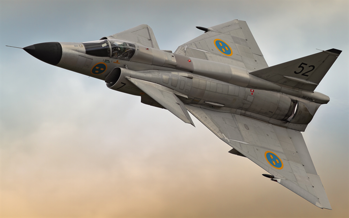 Saab 37 Viggen, su&#233;dois de chasse, arm&#233;e de l&#39;Air su&#233;doise, des armoiries, des avions militaires, avions militaires, Su&#232;de