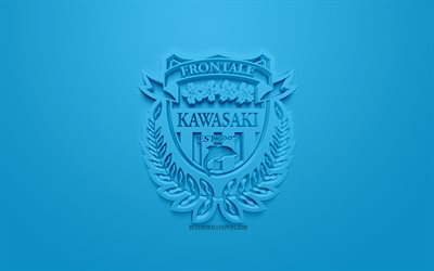 Kawasaki Frontale, creative 3D logo, blue background, 3d emblem, Japanese football club, J1 League, Kawasaki, Japan, 3d art, football, stylish 3d logo