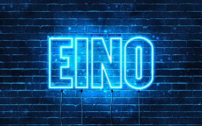Eino, 4k, pap&#233;is de parede com nomes, nome Eino, luzes azuis de neon, Feliz Anivers&#225;rio Eino, nomes masculinos finlandeses populares, foto com nome Eino