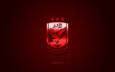 Al Ahly SC, clube de futebol eg&#237;pcio, logotipo vermelho, fundo vermelho de fibra de carbono, Premier League eg&#237;pcia, futebol, Cairo, Egito, logotipo do Al Ahly SC