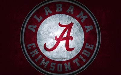 Alabama Crimson Tide, Amerikan futbolu takımı, kırmızı arka plan, Alabama Crimson Tide logosu, grunge sanat, NCAA, Amerikan futbolu, ABD, Alabama Crimson Tide amblemi