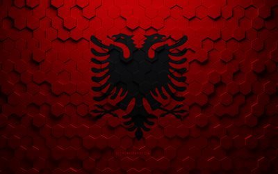 Bandiera dell'Albania, arte a nido d'ape, bandiera di esagoni di Albania, Albania, arte di esagoni 3d, bandiera dell'Albania
