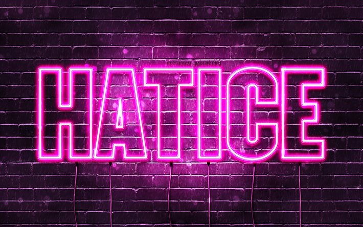 Hatice, 4k, bakgrundsbilder med namn, kvinnliga namn, Hatice namn, lila neonljus, Grattis p&#229; f&#246;delsedagen Hatice, popul&#228;ra turkiska kvinnliga namn, bild med Hatice namn