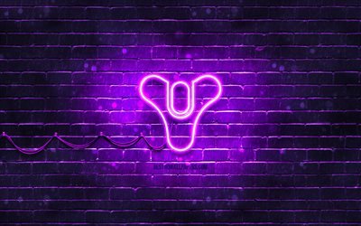 Destiny violet logo, 4k, violet brickwall, Destiny logo, games brands, Destiny neon logo, Destiny