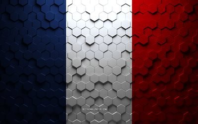 Bandiera della Francia, arte a nido d'ape, bandiera di esagoni di Francia, Francia, arte di esagoni 3d, bandiera della Francia