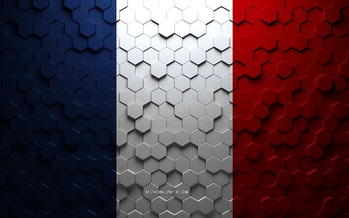Bandiera della Francia, arte a nido d&#39;ape, bandiera di esagoni di Francia, Francia, arte di esagoni 3d, bandiera della Francia