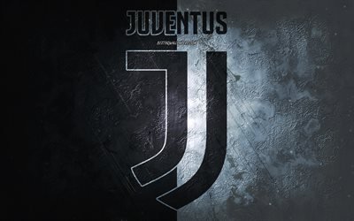 Juventus FC, &#233;quipe de football italienne, fond noir blanc, logo Juventus FC, art grunge, Serie A, football, Italie, embl&#232;me de la Juventus FC