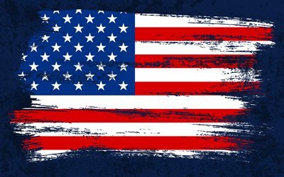 4k, Flag of USA, grunge flags, North american countries, national symbols, brush stroke, US flag, grunge art, USA flag, American flag, USA