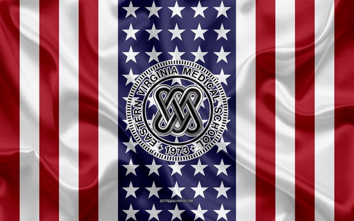 Eastern Virginia Medical School Emblem, American Flag, Eastern Virginia Medical School logo, Norfolk, Virginia, USA, Eastern Virginia Medical School
