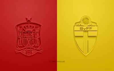Spanien vs Sverige, UEFA Euro 2020, Grupp E, 3D-logotyper, r&#246;d gul bakgrund, Euro 2020, fotbollsmatch, Spaniens fotbollslandslag, Sveriges fotbollslandslag