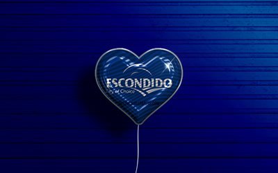 Escondido, California, 4k, ger&#231;ek&#231;i balonlar, mavi ahşap arka plan, amerikan şehirleri, Escondido bayrağı, bayraklı balon, Amerika şehirleri, ABD şehirleri seviyorum
