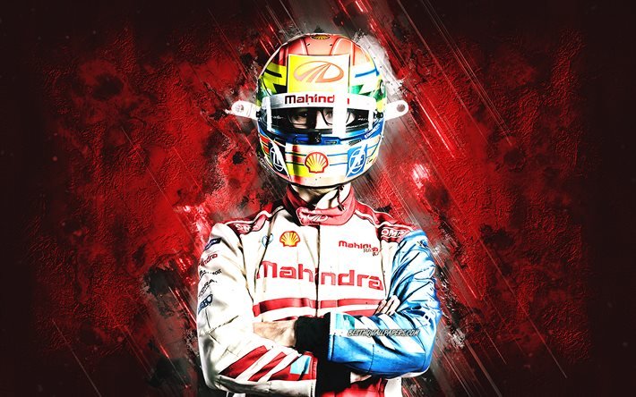 Alexander Sims, Formule E, pilote de voiture de course britannique, Mahindra Racing, fond de pierre rouge