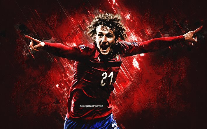 Alex Kral, Tšekin tasavallan jalkapallomaajoukkue, tšekin jalkapalloilija, muotokuva, punainen kivi tausta, Tšekin tasavalta, jalkapallo