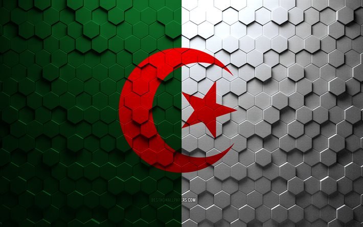 Bandiera dell&#39;Algeria, arte a nido d&#39;ape, bandiera di esagoni Algeria, Algeria, arte di esagoni 3d, bandiera dell&#39;Algeria
