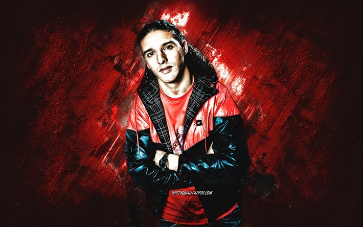 Ali B, rapper olandese, ritratto, sfondo di pietra rossa, Ali Bouali, arte creativa