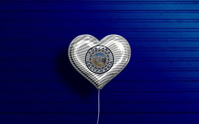 I Love Fontana, California, 4k, palloncini realistici, fondo di legno blu, citt&#224; americane, bandiera di Fontana, palloncino con bandiera, bandiera Fontana, Fontana, citt&#224; degli Stati Uniti