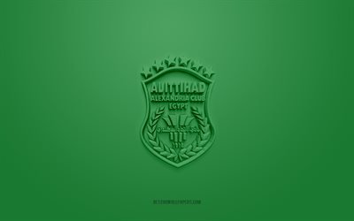 Al-Ittihad Alexandria, creative 3D logo, green background, 3d emblem, Egyptian football club, Egyptian Premier League, Alexandria, Egypt, 3d art, football, Al-Ittihad Alexandria 3d logo