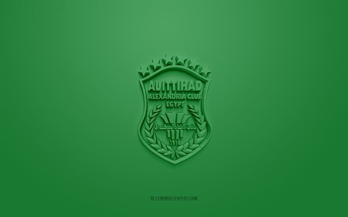 Al-Ittihad Alexandria, logotipo creativo en 3D, fondo verde, emblema 3d, club de f&#250;tbol egipcio, Premier League egipcia, Alejandr&#237;a, Egipto, arte 3d, f&#250;tbol, Al-Ittihad Alexandria 3d logo