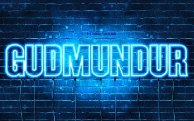 Gudmundur, 4k, wallpapers with names, Gudmundur name, blue neon lights, Happy Birthday Gudmundur, popular icelandic male names, picture with Gudmundur name