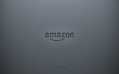 Amazon logosu, gri yaratıcı arka plan, Amazon amblemi, gri kağıt dokusu, Amazon, gri arka plan, Amazon 3d logosu