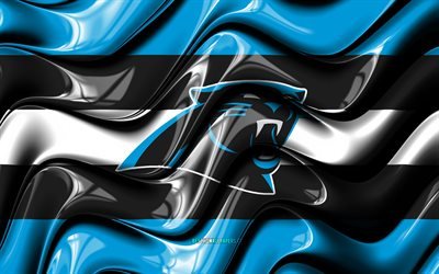 Drapeau des Panthers de la Caroline, 4k, vagues 3D bleues et noires, NFL, équipe de football américain, logo des Panthers de la Caroline, football américain, Panthers de la Caroline