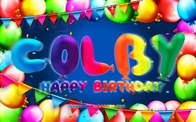 Happy Birthday Colby, 4k, colorful balloon frame, Colby name, blue background, Colby Happy Birthday, Colby Birthday, popular american male names, Birthday concept, Colby
