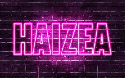 Haizea, 4k, sfondi con nomi, nomi femminili, nome Haizea, luci al neon viola, buon compleanno Haizea, nomi femminili spagnoli popolari, foto con nome Haizea
