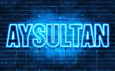 Aysultan, 4k, wallpapers with names, Aysultan name, blue neon lights, Happy Birthday Aysultan, popular kazakh male names, picture with Aysultan name
