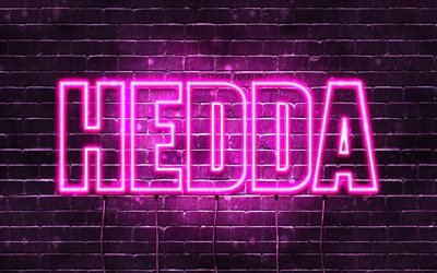 Hedda, 4k, wallpapers with names, female names, Hedda name, purple neon lights, Happy Birthday Hedda, popular norwegian female names, picture with Hedda name