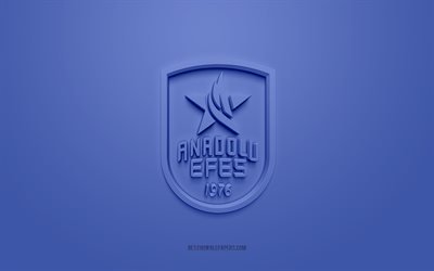 Anadolu Efes SK, creative 3D logo, blue background, 3d emblem, Turkish basketball team, Turkish League, Istanbul, Turkey, 3d art, basketball, Anadolu Efes SK 3d logo, Efes Pilsen