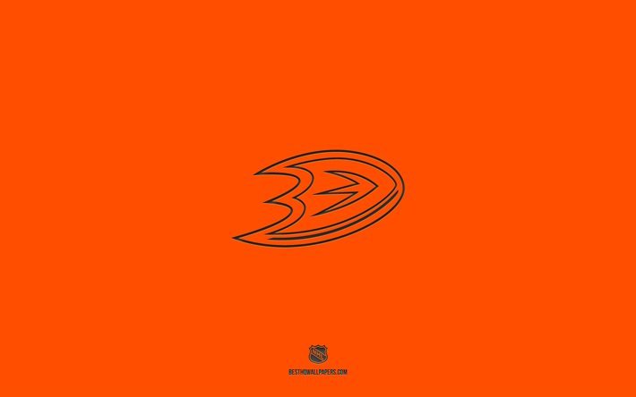 Anaheim Ducks, fundo laranja, time de h&#243;quei americano, emblema do Anaheim Ducks, NHL, EUA, h&#243;quei, logotipo do Anaheim Ducks