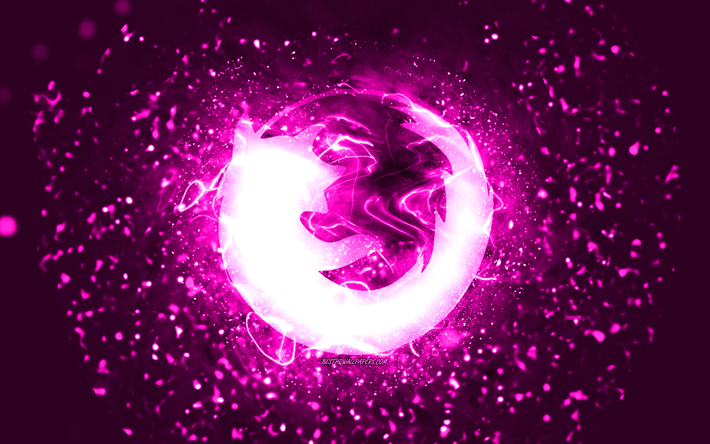 Mozilla purple logo, 4k, purple neon lights, creative, purple abstract background, Mozilla logo, brands, Mozilla
