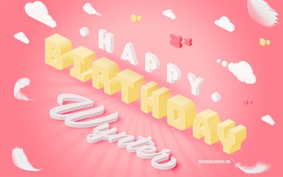お誕生日おめでとうウィンター, 3dアート, 誕生日の3d背景, ウィンター, ピンクの背景, ウィンターお誕生日おめでとう, 3dレター, ウィンターの誕生日, 創造的な誕生日の背景