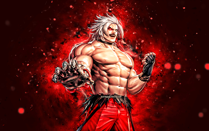 Omega Rugal, 4k, red neon lights, The King of Fighters All Star, SNK, The King of Fighters series, Omega Rugal SNK