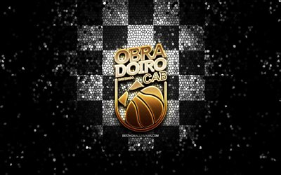 Obradoiro CAB, glitter logo, ACB, black white checkered background, spanish basketball team, Obradoiro CAB logo, mosaic art, basketball, Monbus Obradoiro