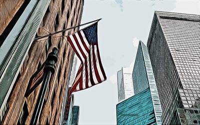 USA flag, 4k, vector art, USA flag drawing, creative art, USA flag art, vector drawing, abstract year landscape, American flag, USA