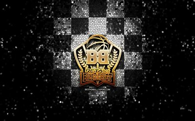 Bilbao Basket, glitter logo, ACB, black white checkered background, spanish basketball team, Bilbao Basket logo, mosaic art, basketball, Surne Bilbao Basket