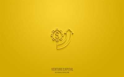venture capitale 3d icona, sfondo giallo, simboli 3d, capitale di rischio, icone di affari, icone 3d, segno di capitale di rischio, icone di affari 3d
